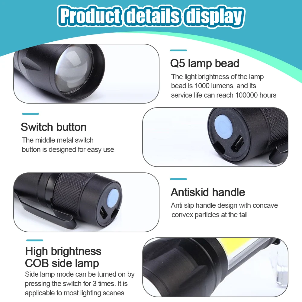 Mini Led Flashlight Q5 Rechargeable Battery LED Lights Portable Outdoor Hard Light Indoor Lightening Tool Waterproof Torches