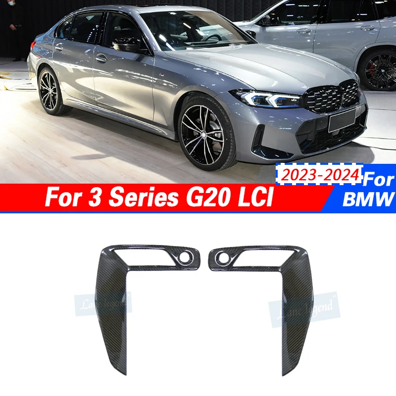 Carbon Fiber Front Bumper Fog Lamp Cover Trims For BMW 3 Series G20 LCI 2023 2024 Front Fog Lamp Cover Accessories