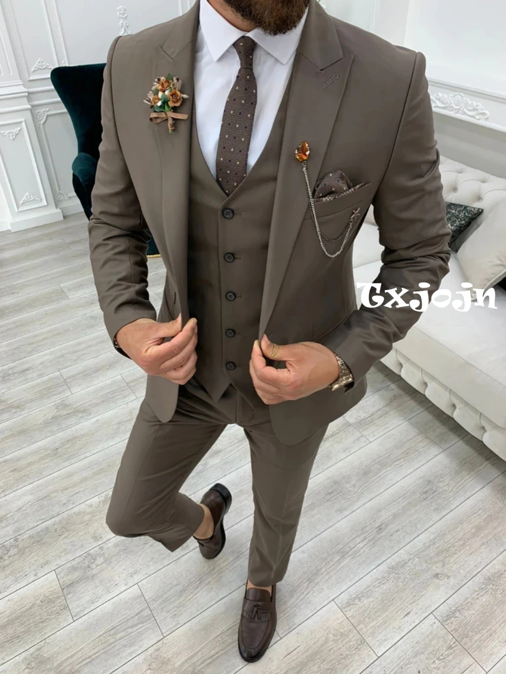 

Spring Autumn Men's Formal Suit Set 3 Pieces Business Outfit Stylish Elegant Peak Lapel Tuxedo For Men Dancing Wear Groom Sets