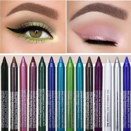 Imagen 2 del producto Nuevo Lápiz Delineador de ojos resistente al agua de 14 colores pigmento marrón negro brillo delineador para mujeres colores de moda ojos maquillaje cosméticos