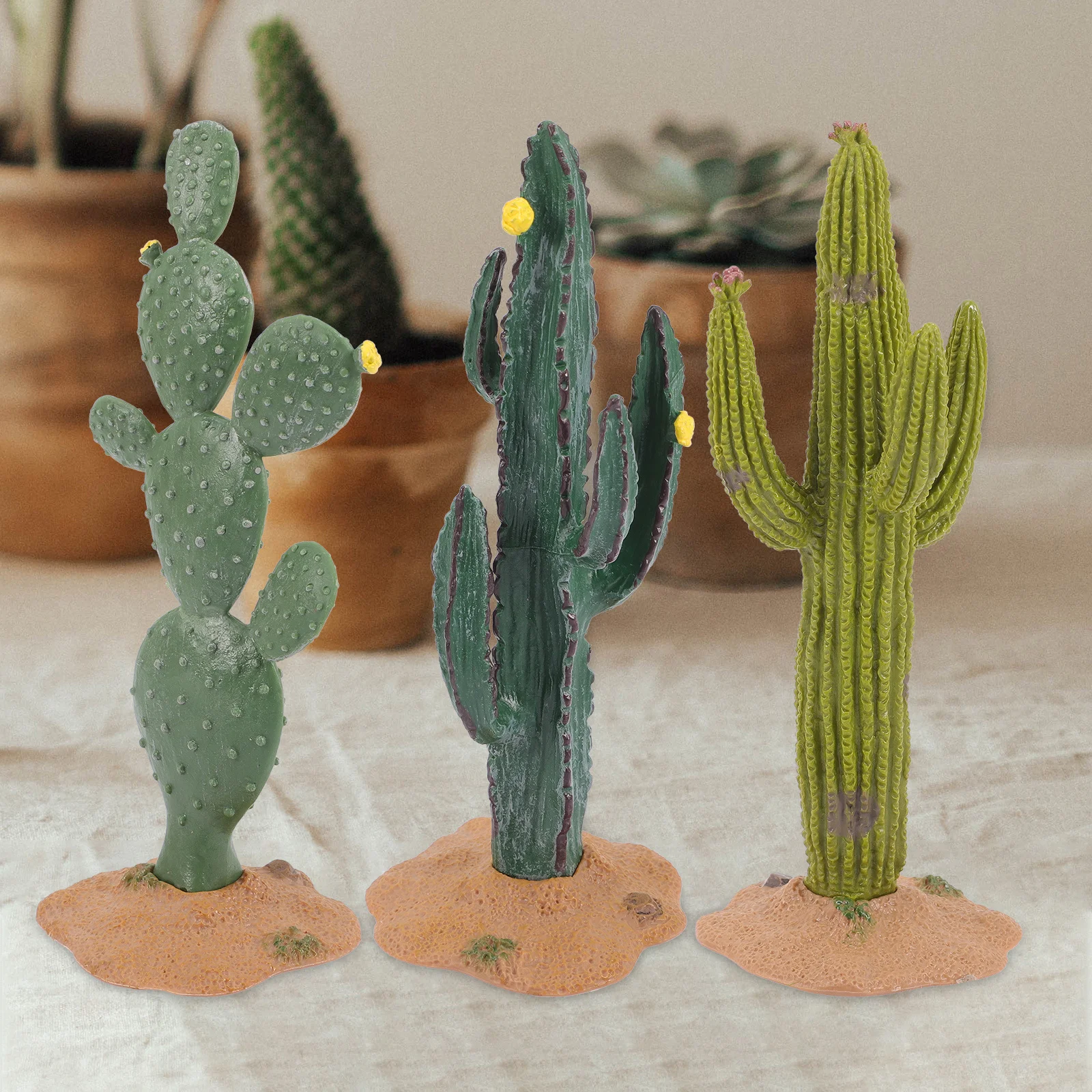 

3Pcs Miniature Cactus Decoration Creative Fake Plant Ornaments for Tabletop Garden Desktop Car Decor Tiny Cactus Figurines