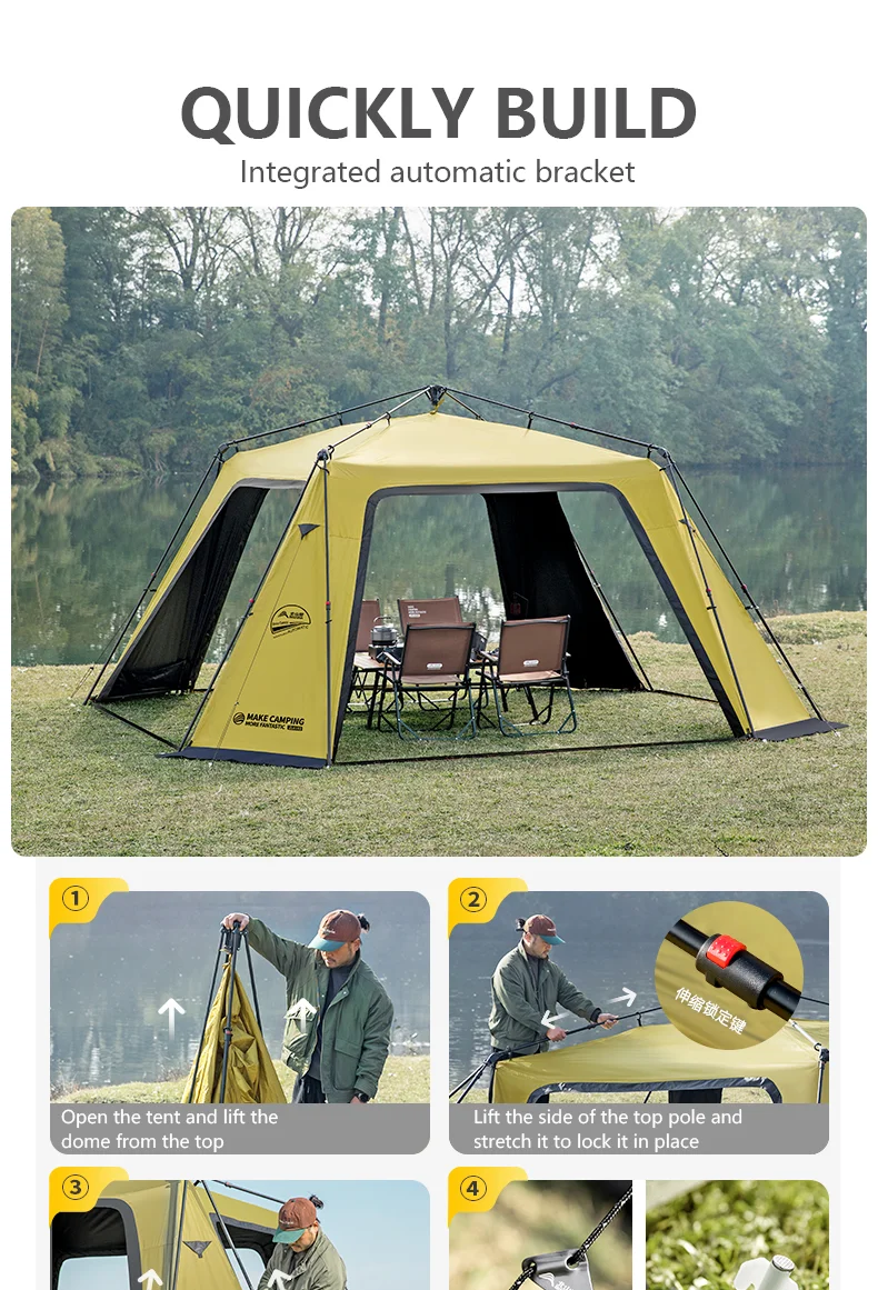 BISINNA 6-8 Persons One-touch Dome Tent Vinyl Coated Canopy Waterpoof Sunshade Shelter for Family Camping Travel Outdoors