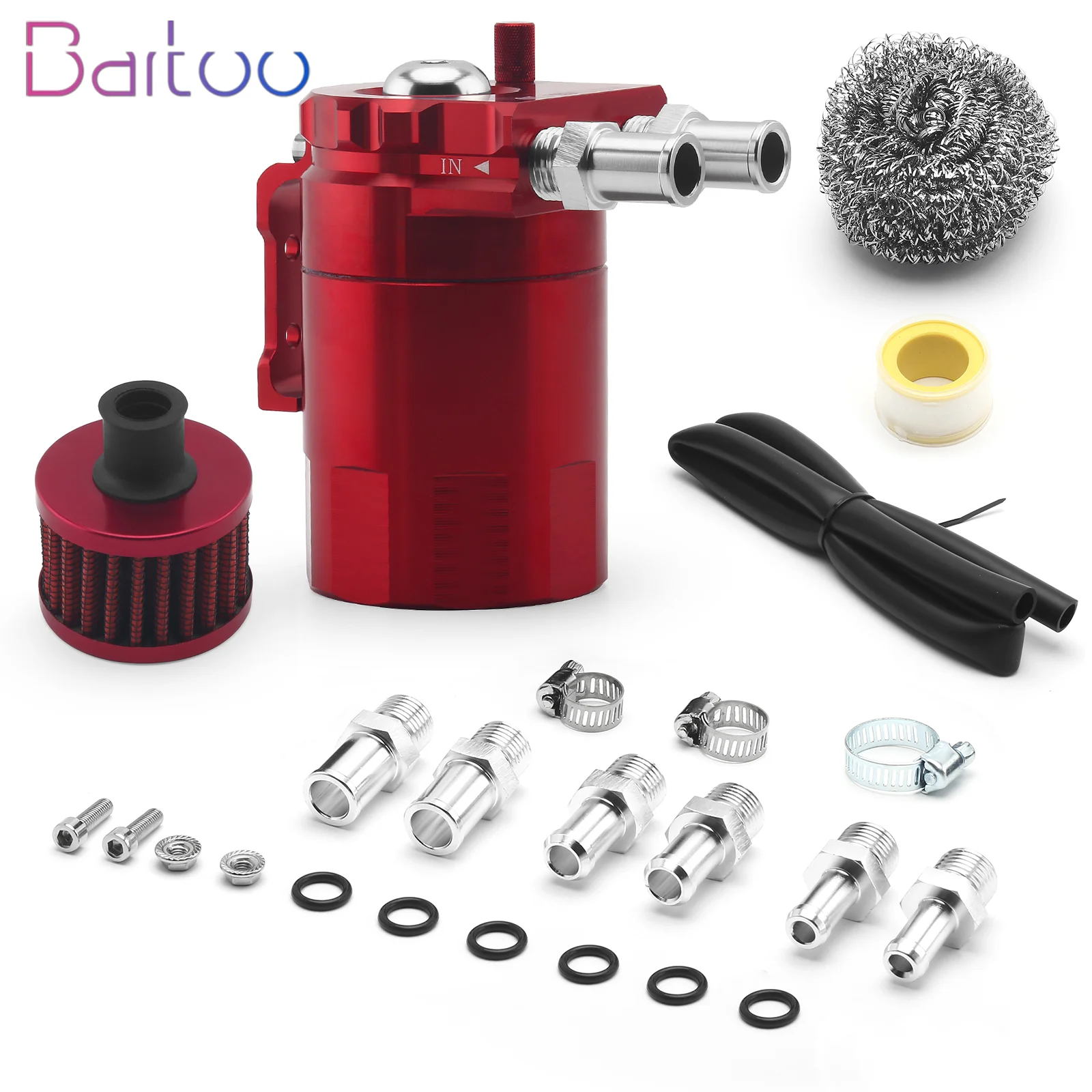 Bartoo-Universal Oil Catch Can Kit Aluminum 400ML Reservoir Baffled Tank with Breather Filter OCC009