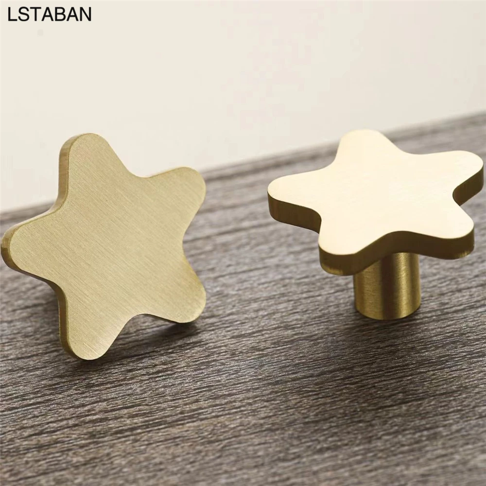 Pure Copper Star Shape Cabinet Knobs Children's Room Five Pointed Star Brass Handles Wardrobe Kitchen Pulls Handle Cupboard Hook