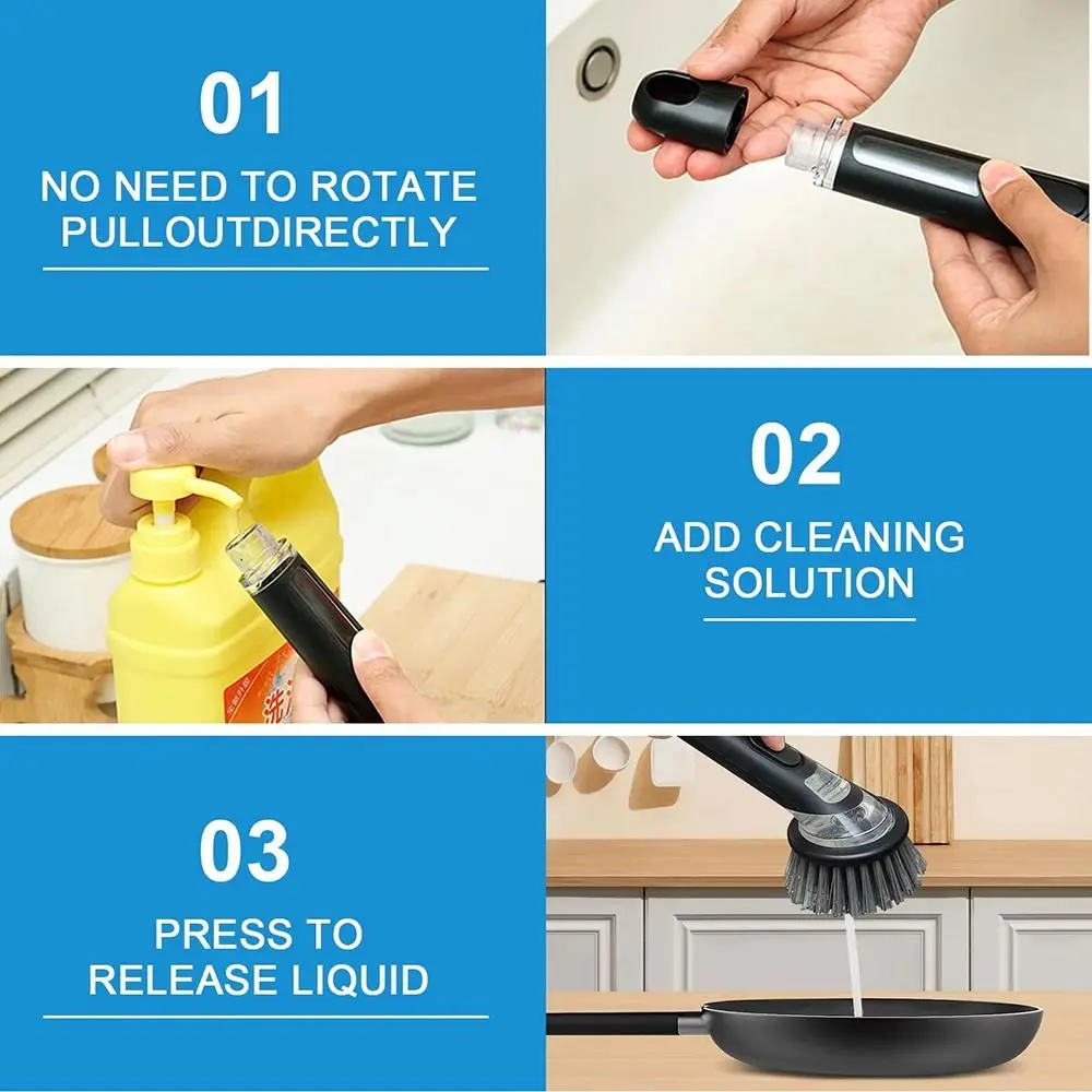 1Pcs with Handle Pot Brush Non-Slip Soap Dispenser Washing Up Brush Built-in Practical Cookware Cleaner Brush for Home Pots Sink