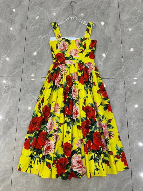 

Модное хлопковое платье с принтом желтых роз и поясом на талии, высокое качество, весна-лето-осень, средней длины, А-силуэт...