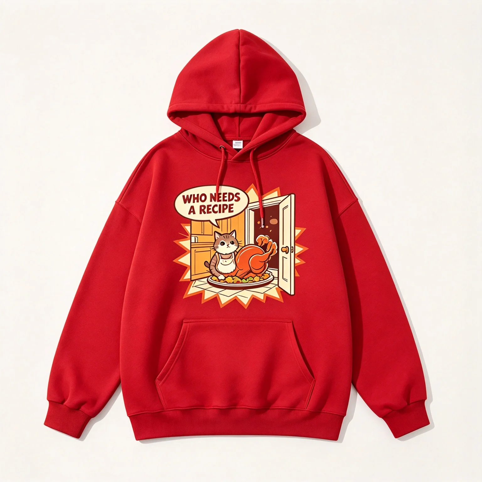 Who Needs A Recipe Cat Thanksgiving Print Men Hoodie Cotton Fleece Sweatshirt Graphic Clothes Street Style Hooded Pullover Top