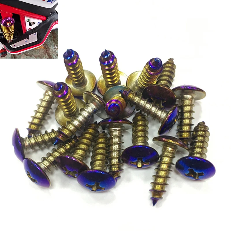 Prata pruple auto-roscante moto parafusos cruz hexágono moto parafusos com junta m5 5mm motocicleta pára-choques guarda do motor