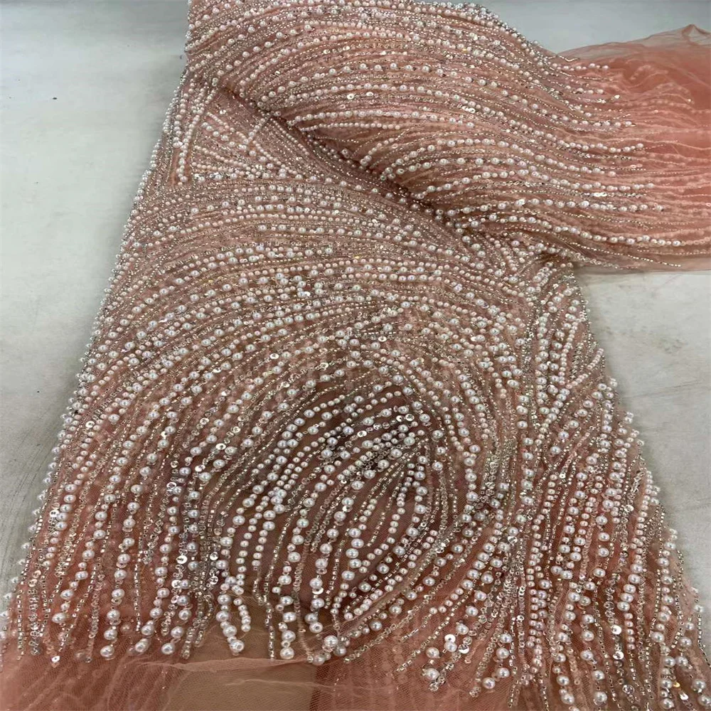 2024 New African Nigerian French High Quality Hot Sale Beads Sequins Lace Fabric Sewing Bride Party Wedding Embroiderg Dress