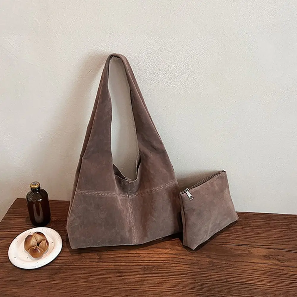 

Водонепроницаемая сумка, замшевая сумка на плечо, коричневая сумка-хобо большой вместимости, однотонная женская сумка-тоут в корейском стиле для девочек