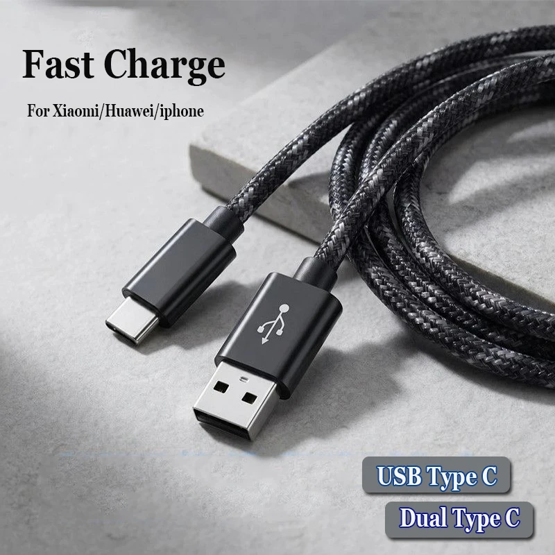 Nylon Data Cable Fast Charger USB A to Type C Charging Cable For Huawei Samsung Android Phone TypeC Charging Device 1M 2M 3M