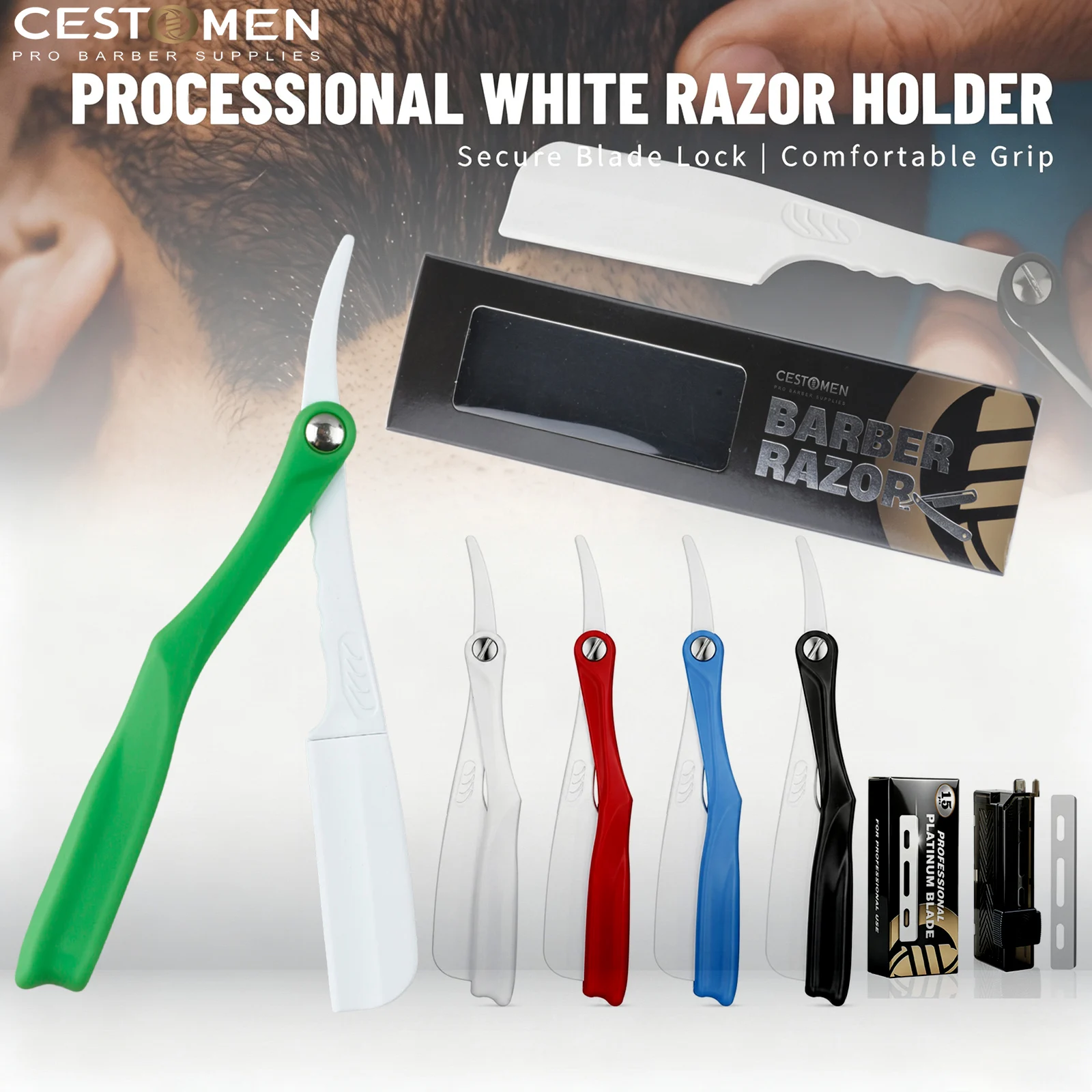 1Pc New Pro White Manual Straight Razors For Men Zinc Alloy Barber Hair Removal Tools Folding Beard Shaving Knives Holder Blades