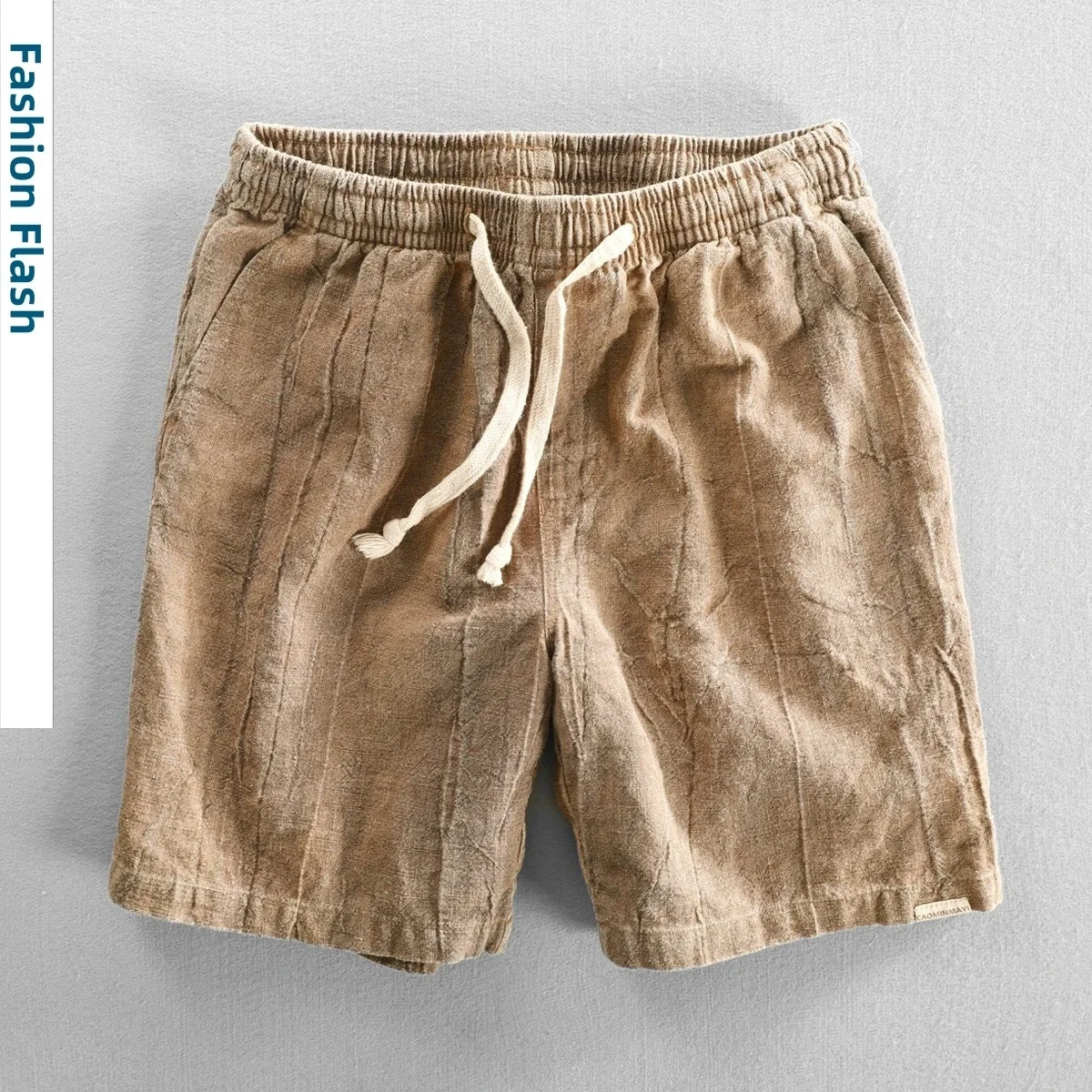 

2024 Summer 70% Linen Vintage Straight Casual Shorts Men Clothing Sportwear Elastic Waist Drawstring Loose Men Short Pants