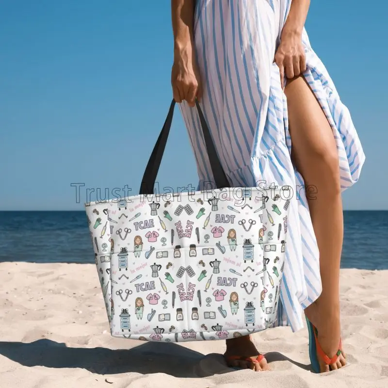 Personalizado enfermera en apuros médico enfermeira médica praia sacola para mulheres extra grande ginásio carry on sacos de compras de viagem