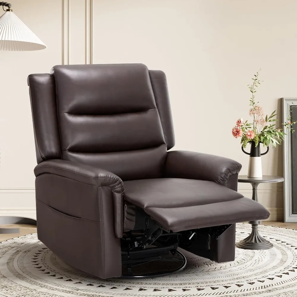 

Oversized leather recliner, 360 ° rotating swing manual recliner with thick padded backrest and wide seat
