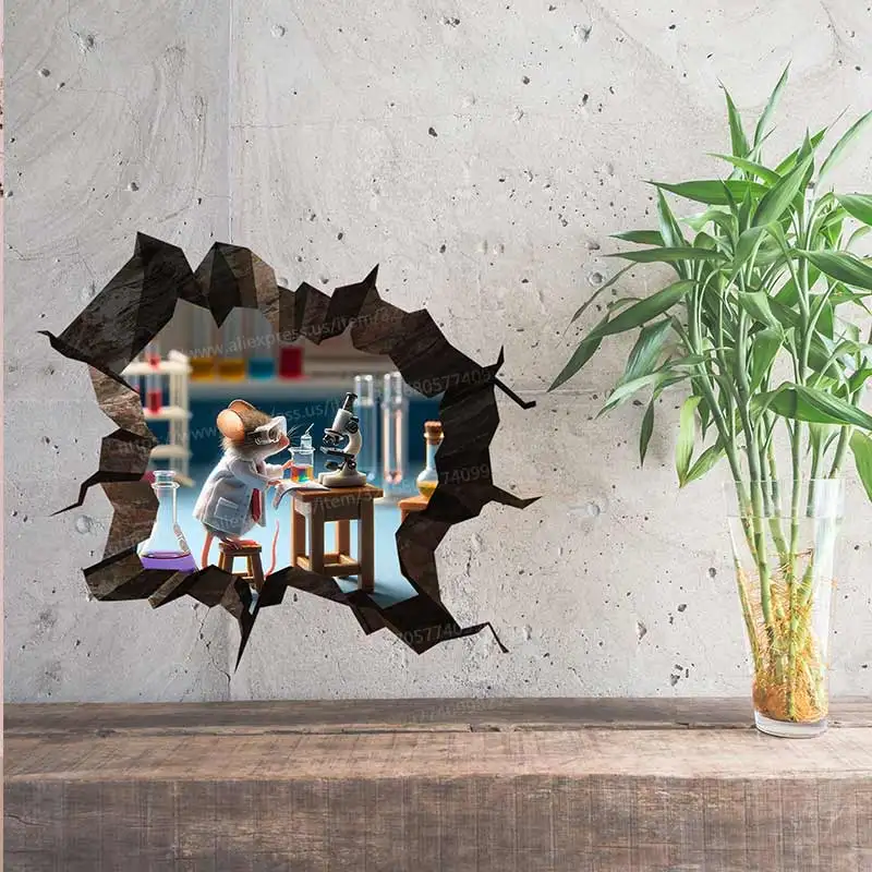 

Multiple Styles Scientist Mouse - Whimsical Mouse Hole Wall Decal Sticker - Cute Home Decor Mural - Funny Lab Mouse M1434