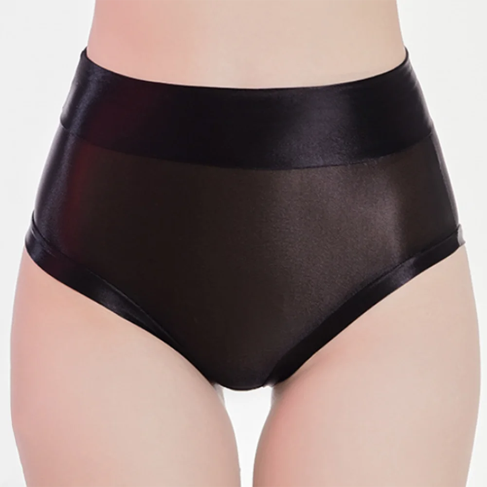 Women High-Waisted Panties Silky Oil Glossy Briefs Smooth High Stretchy Underpants Hip-Lifting Underwear Perspective Lingerie