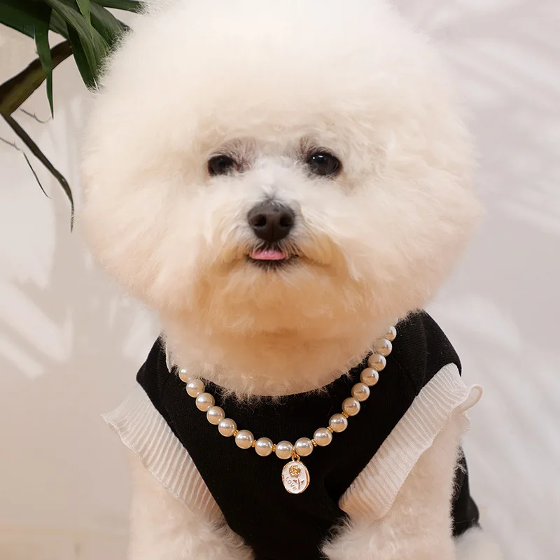 Pet Necklace Teddy Nice Pomeranian Collar Highlights Pearl Cat Small Dog Neck Accessories for Small Dogs Adjustable Pet Supplies