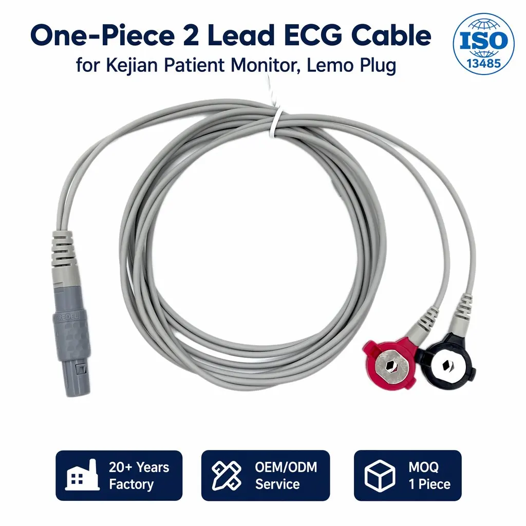 ECG Cable 2-Lead LEMO One-Piece AHA - Adult TPU - Model 0009