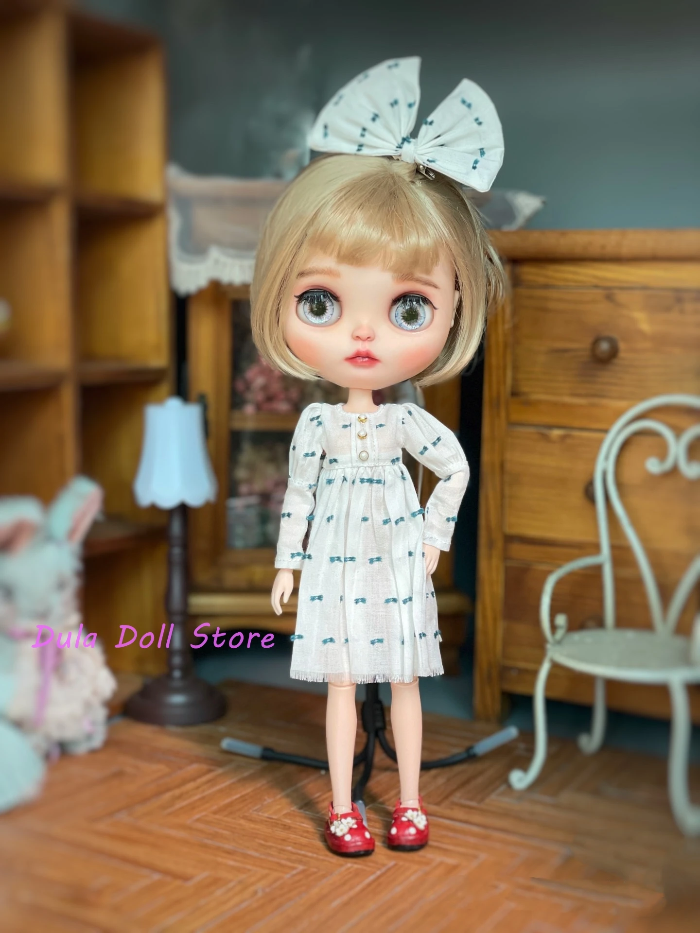 Dula Doll Clothes Dress Simple blue and white skirt Blythe Qbaby ob24 ob22 ob11 Monster Baby Azone Licca ICY JerryB 1/6 Bjd Doll