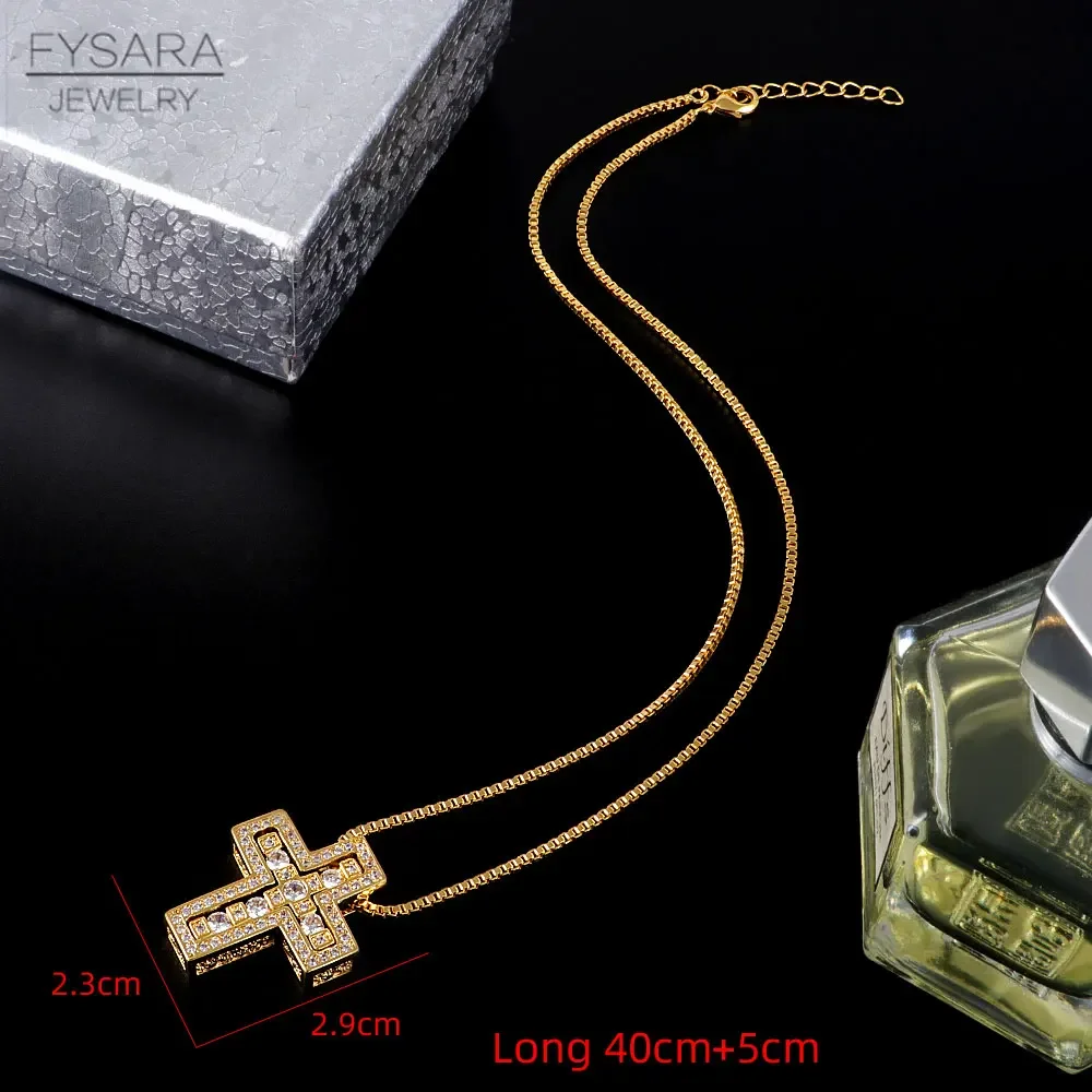 FYSARA Retro Design Crystals Corss Pendant For Men Punk Religious Necklace For Women Clavicle Zircon Jewelry Souvenir Gift