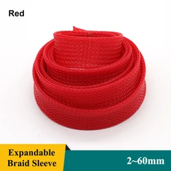 1~50m Red PET Braid Sleeves 2/4/6/8/10/12/14/16/20/25/30/35/40/50/60mm High Density Insulated Snake Skin Cable Wrap Sheath
