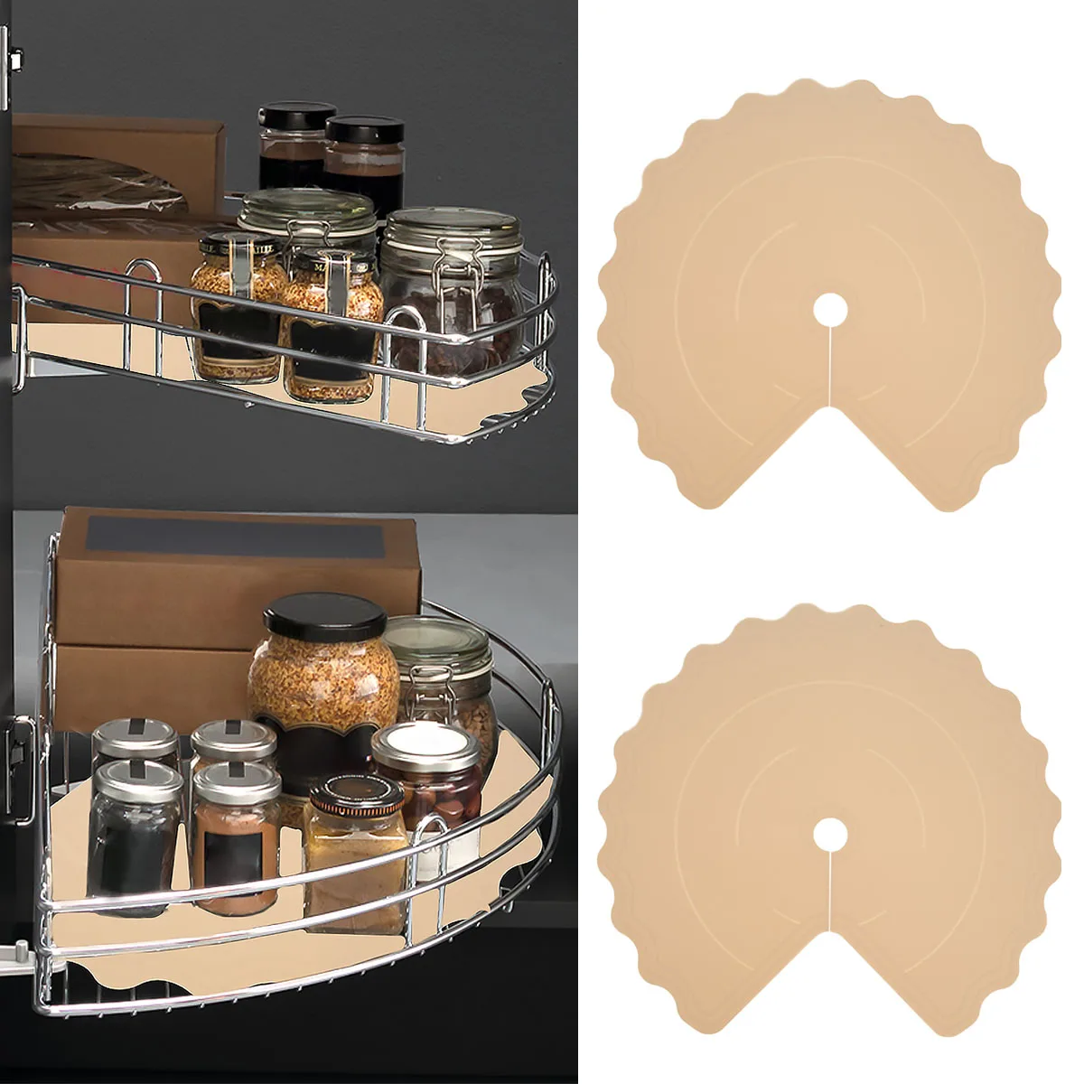 

2Pcs Shelf Liners Silicone Fan-Shaped Liner 69cm Reusable Waterproof Oil Proof Liner Lazy Susan Liner for Kitchen Organizer Rack