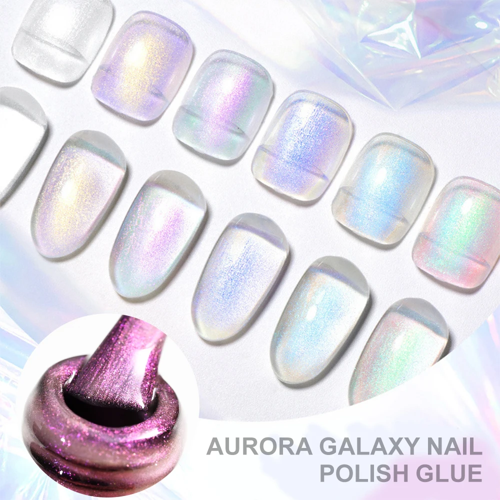 Esmalte de uñas en Gel con purpurina Aurora Mermaid, barniz semipermanente Soak Off UV 2 en 1 para capa superior y función Galaxy, 8ML