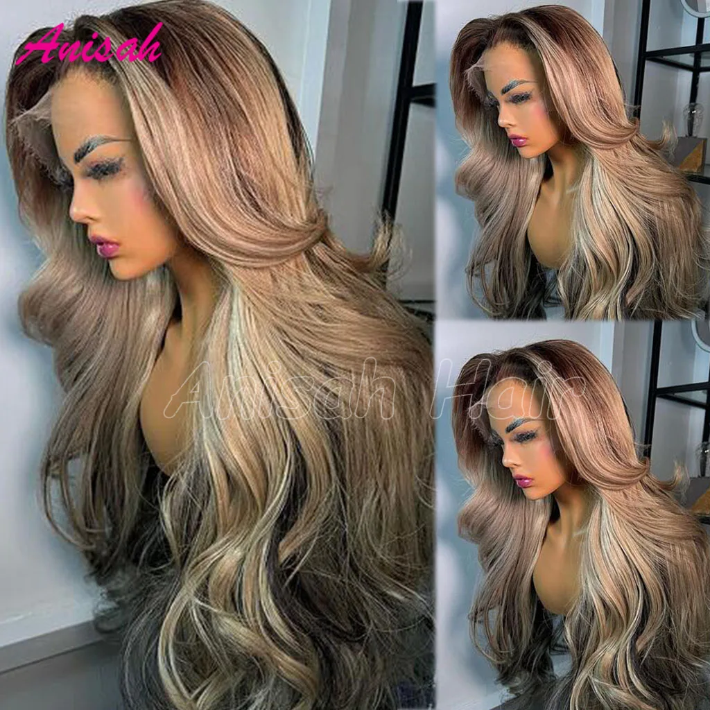 Blonde Highlights Glueless Body Wave Lace Front Wigs Human Hair HD Transparent Lace Frontal Closure Wig for Women