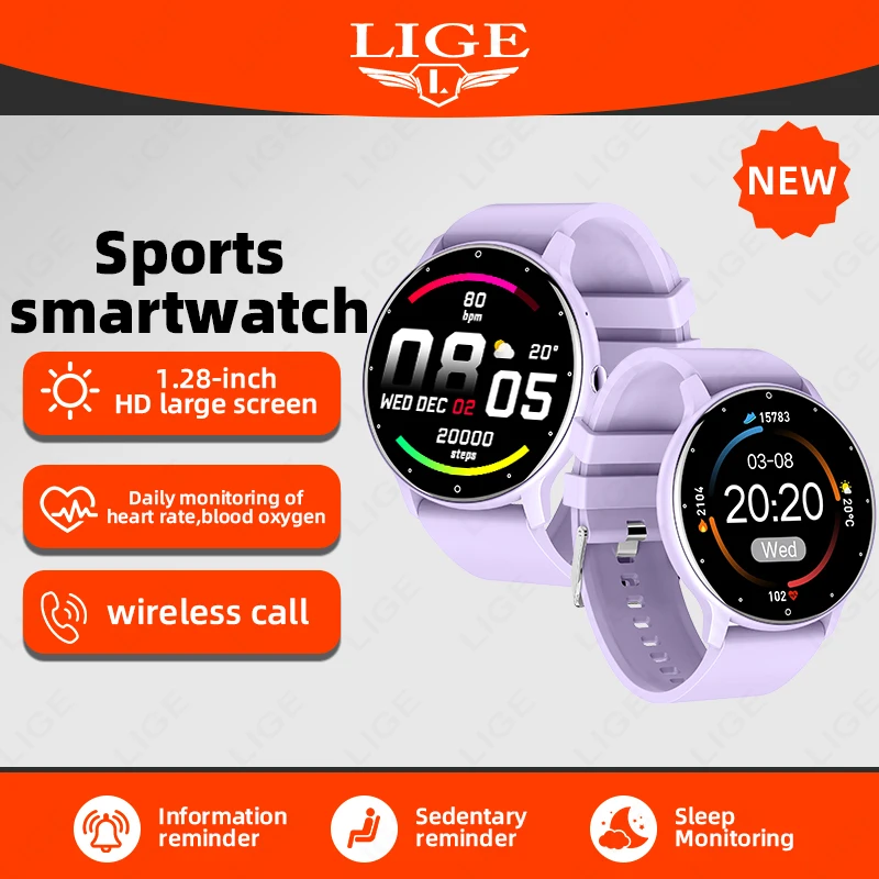 

LIGE Smart Watch Fitness Sports Sleep Monitoring Smart Clock Flashlight Voice Call IP67 Waterproof For Android IOS Smart Watch