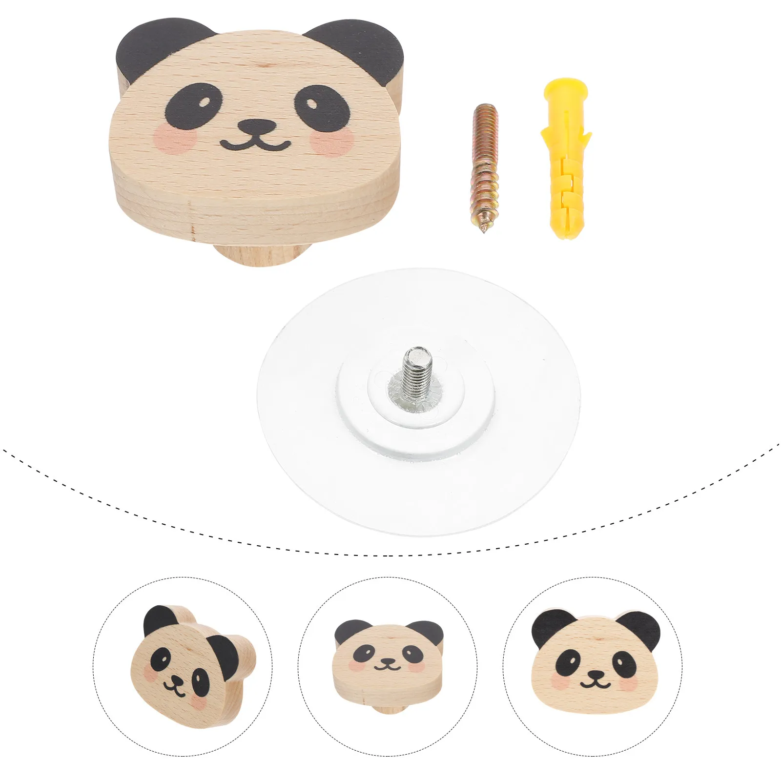 2Pcs Wall Hook Punch-Free Wood Coat Hook Panda Clothes Hanger Non-Punching Nail-Free Storage Bedroom Kitchen Bathroom Organizer