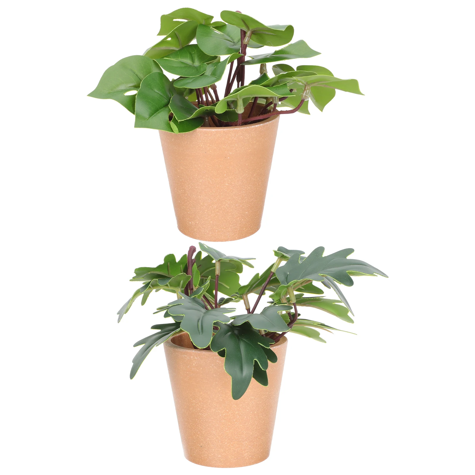 

2pcs Artificial Plant Ornaments Bright Color Lifelike Shape Decor Fake Potted Bonsai Desktop Decors Plastic Green