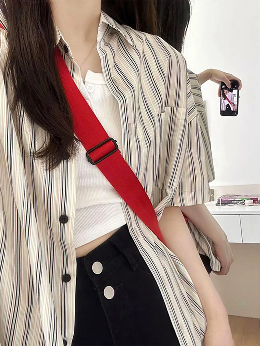 

plus Size Women's Striped irt Thin ort Sve Loose Outerwear Korean Sle Collar Button Detail Summer Faion