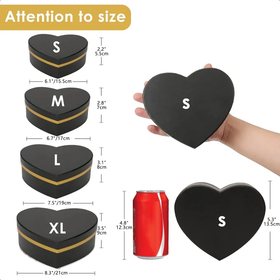 Black Gift Boxes with Lids for Present Heart Shaped Flower Boxes for Arrangements Set of 4 Floral Gift Boxes for Bridesmaid Pro