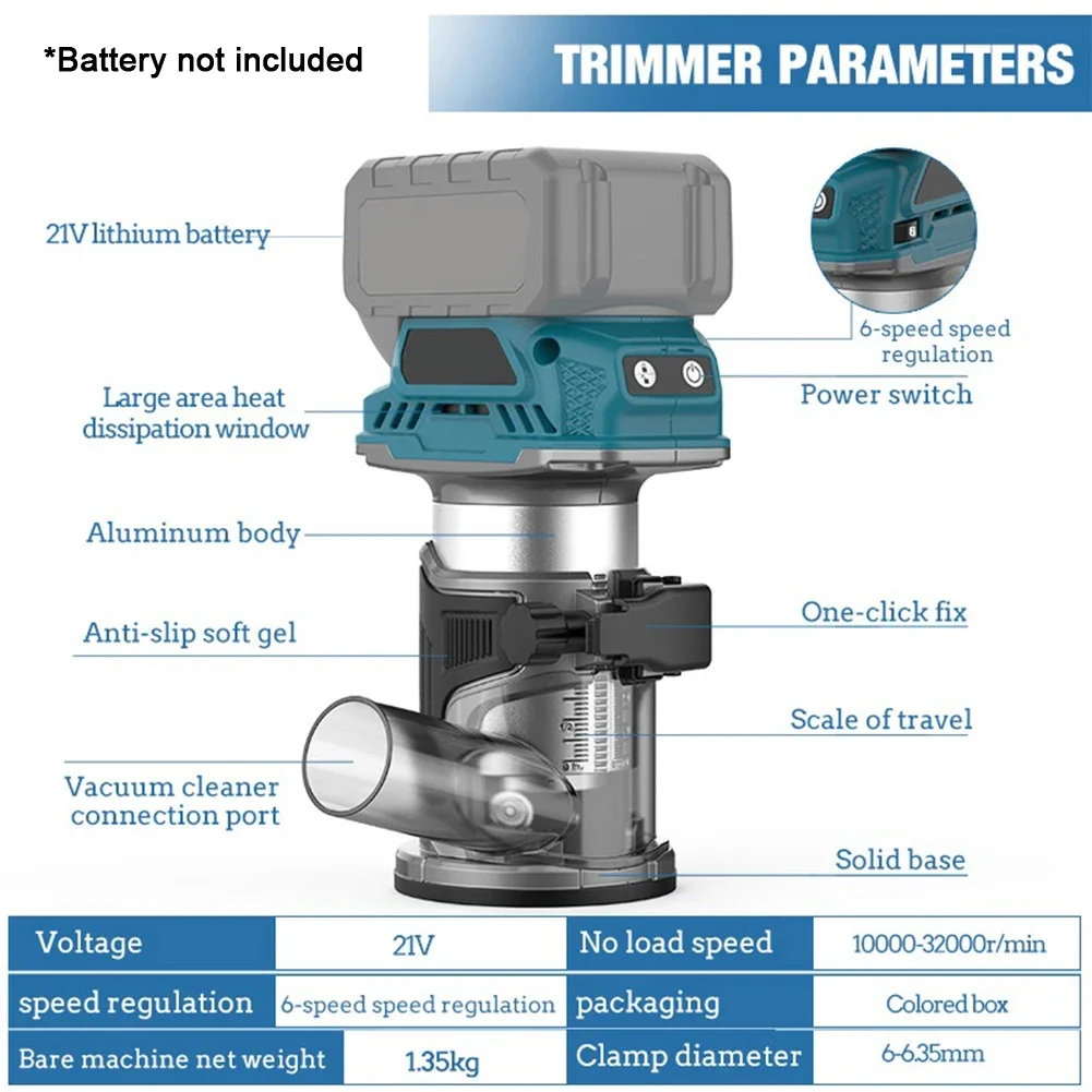 18V21V Brushless Router Lightweight Wood Router Trimming Router 6-speedspeedregulation Cordless Router Woodworking Machinery Acc