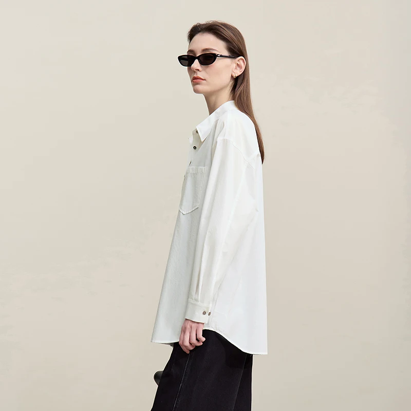 Amii camisa feminina 2026 primavera nova lapela camisa de manga longa volta colarinho fenda branco versátil solto blusa casual para mulher 12641099