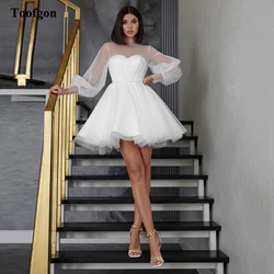 Toofgon Tulle Short Bride Wedding Dresses Long Sleeves Women Formal Party Dress Lace Up Back Bridal Wedding Gowns Customized