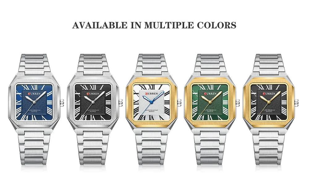 CURREN Minimalistische Eleganz Herren-Quarzuhr Quadratisches Zifferblatt mit Leuchtzeigern Edelstahlarmband Moderne Klassische Armbanduhr – Detail 7