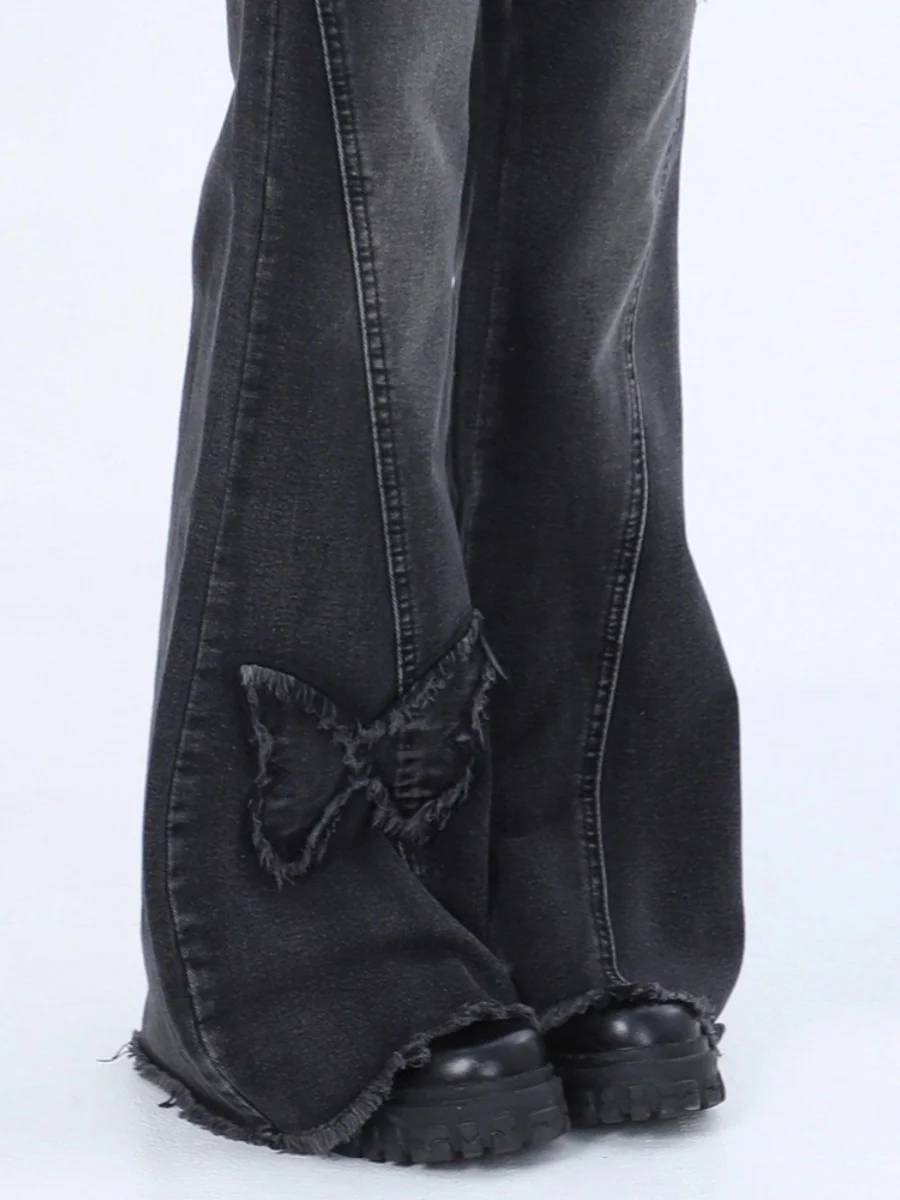 

American Style High Waist Bell Bottom Denim Jeans Women's plus Size Print Loose Fit Trousers for Pear Shaped Body