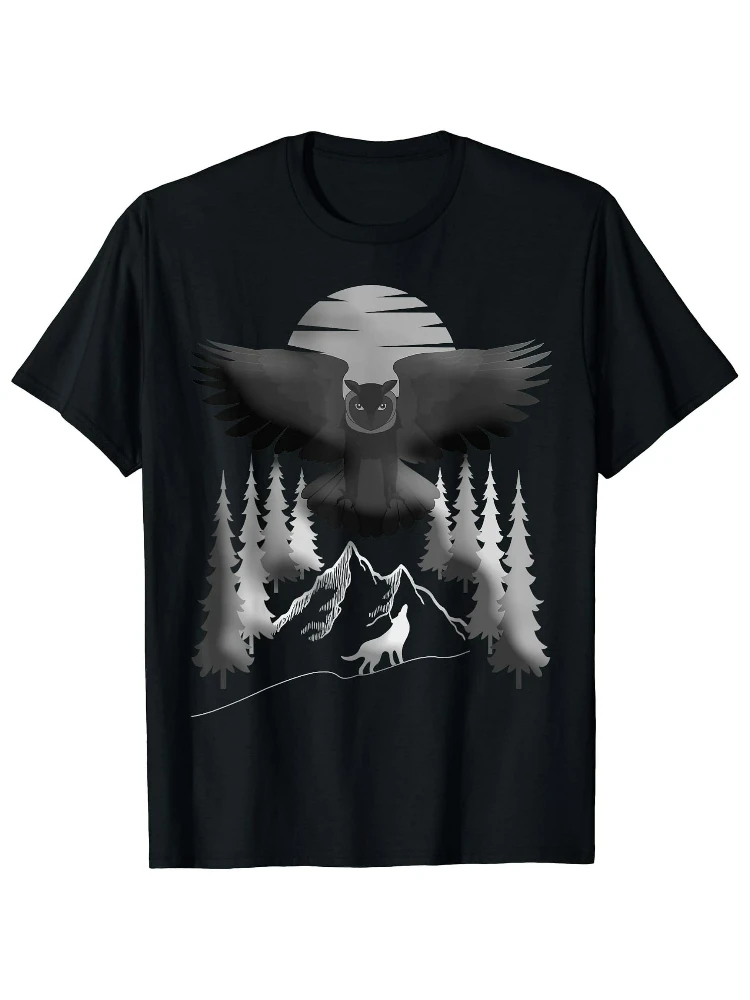 

with Owl & Raptor Mountain Forest Wildlife Graphic-100% cotton summer O-neck short sleeve casual printed men's T-shirt.