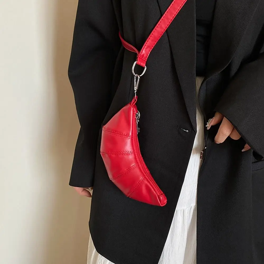 

Portable PU Leather PU Croissant Bag Mini Silver Lanyard Wallet Cute Purse Earphone Bag Girls/Female