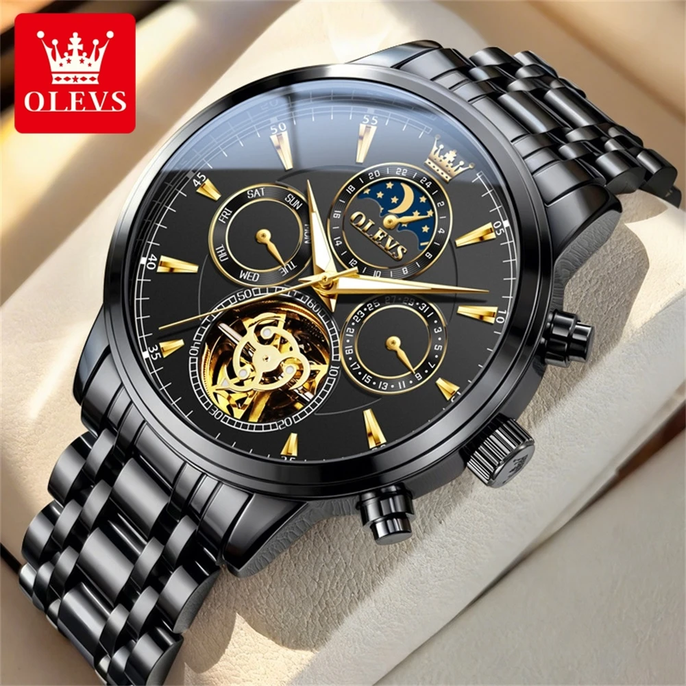 

OLEVS 6746 Business Mechanical Movement Watch For Men Luminous Display 24h Moon Phase Stainless Steel 30M Waterproof Watch