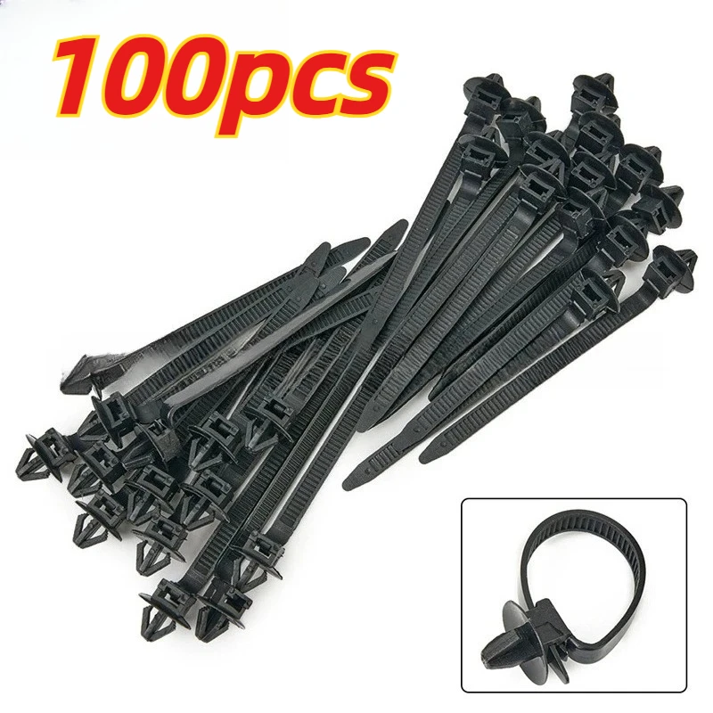 10/100 Stück Auto Nylon Schwarz Kabelbinder Push-Mount Kabelbaumhalter Kabelklemmen Clips Kabelmanagement Auto-Kabelorganisatoren