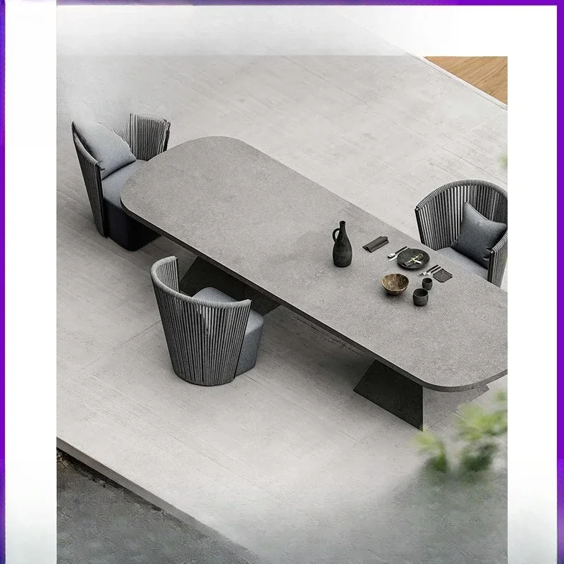 

Garden Tea Seat Dining Table Slate Outdoor Furniture Garden Rattan Chair Dining Chair Nordic