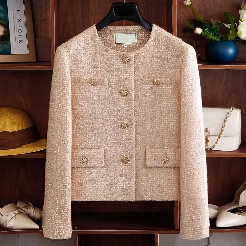 2025 Spring Autumn Blazer Women Small Fragrant Tweed Coat Elegant Short Jacket Office Lady Cardigan Tops Coat Female Outerwear