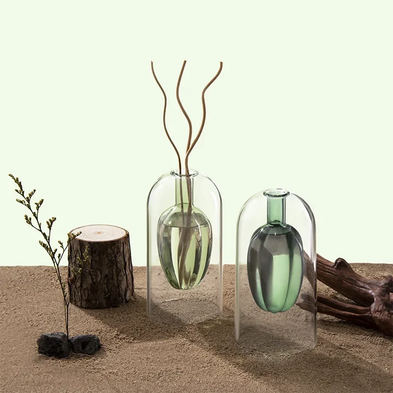 Empty Reed Diffuser Glass Bottle, Glass Vase for Essential Oil and Flower, with 3pcs Natural Sticks,Minimalist Decor