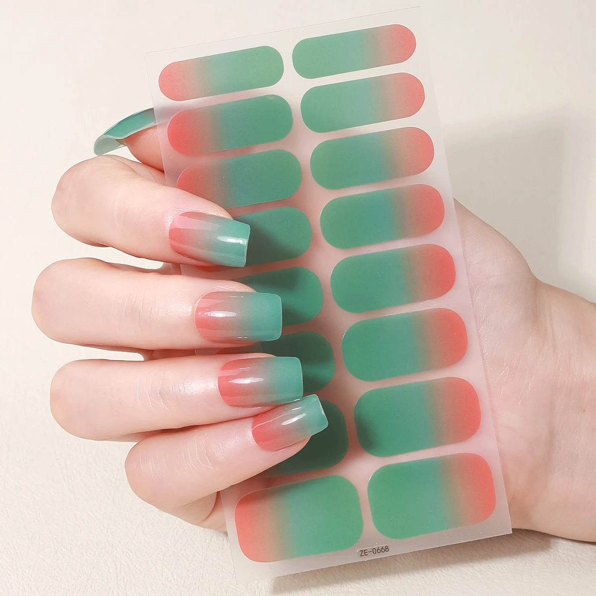 16팁 풀커버 그라데이션 네일 스티커 롱래스팅 퓨어 컬러 네일 폴리쉬 스트립 셀프 접착 네일 랩 DIY 매니큐어 데코