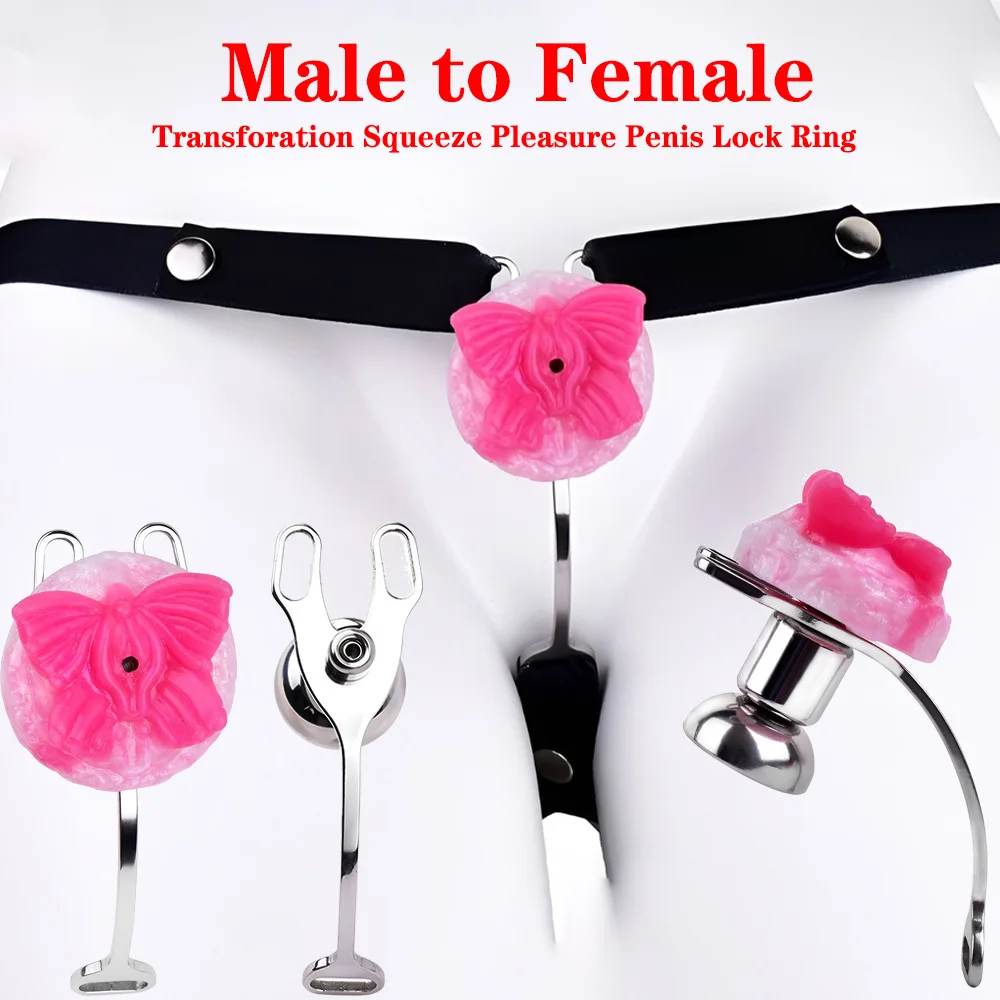 Sissy Inverted Chastity Device Urethral Mimic Female Pussy Squeeze Pleasure Erect Denial Metal Penis Lock BDSM Sex Tooy for Man