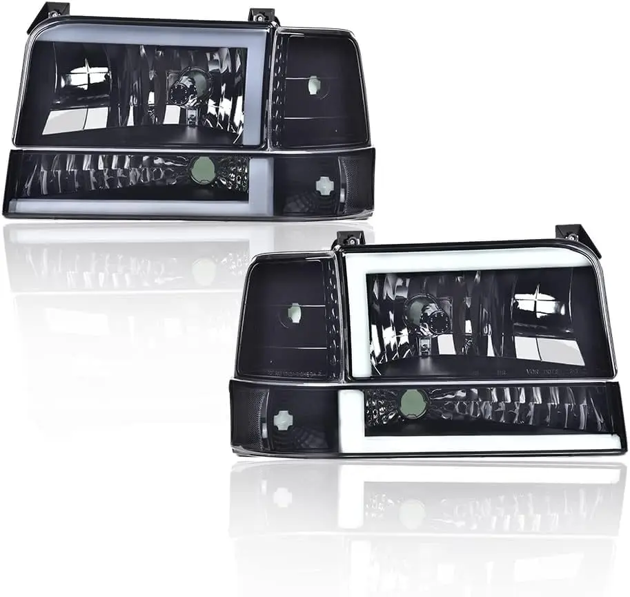 

LED DRL Headlights, Compatible with 1992 1993 1994 1995 1996 Ford Bronco F150 F250 F350 Bumper Headlamp, Clear lens Chrome Housi