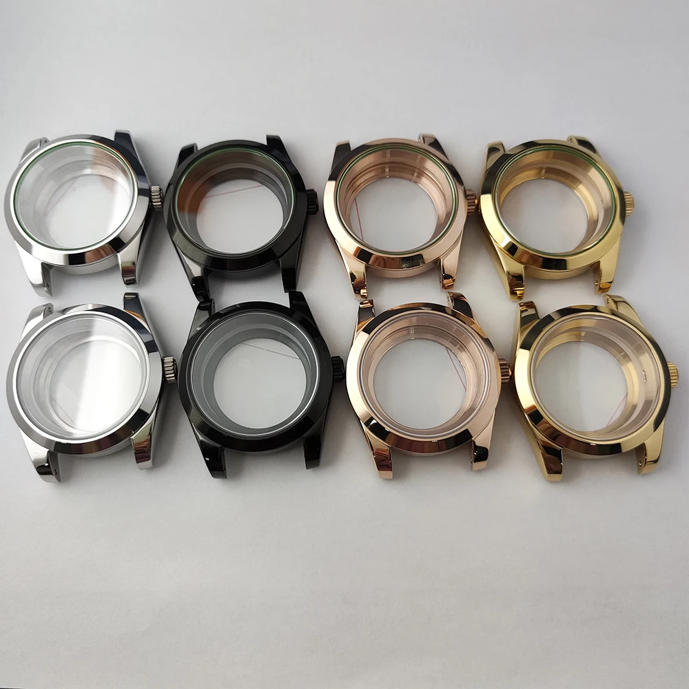 Luminous Watch Case, aço inoxidável, galvanizado, logotipo personalizado polido, mostrador para movimento, NH35, NH36, 28.5mm, 39mm